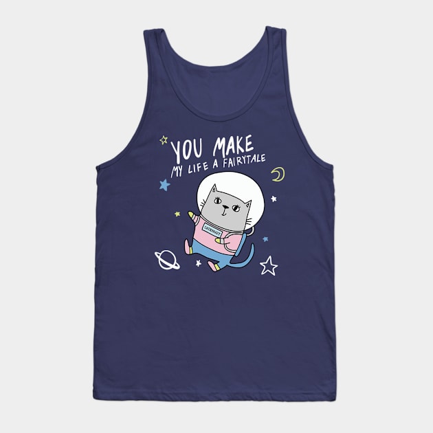 Space Cute cat Tank Top by white.ink